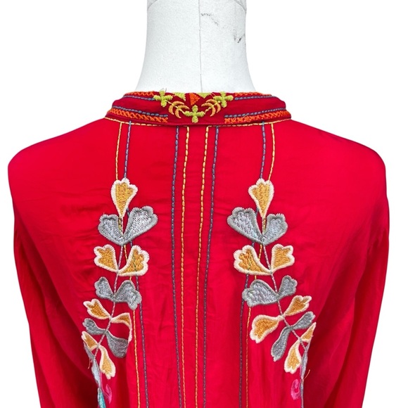 Johnny Was - Red Embroidered Long Sleeve Tunic - Size Large - Picture 7 of 12